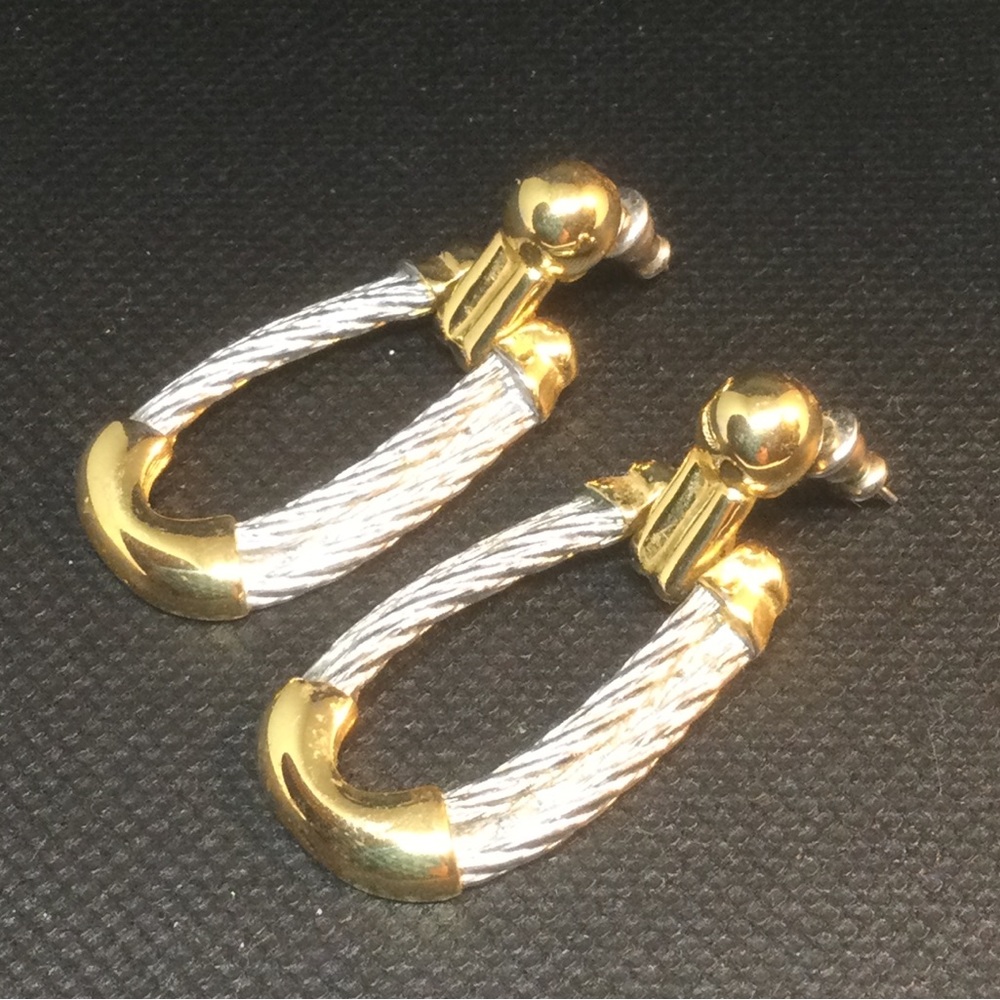 Vintage Silver Tone Twisted Cable Door Knocker Post Earrings